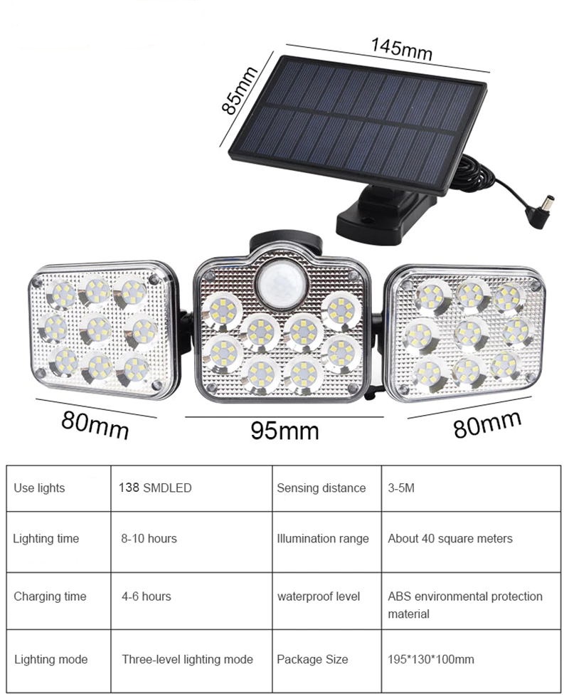 Three-head LED Solar Motion Sensor Wall Light (4)